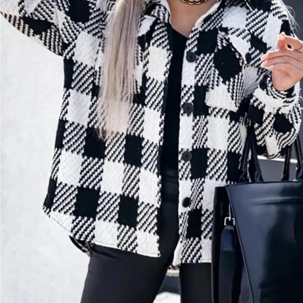 Oversize Trendy Black and White Checkered Jacket